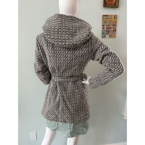 Mossimo Supply Co. Women Coat Tweed Hooded Front Tie Belt Pockets Lined Medium - Picture 3 of 11